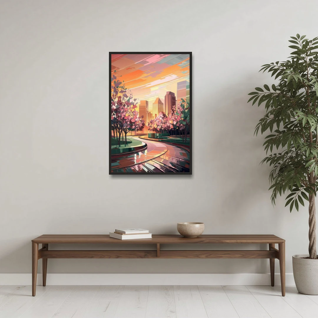 Anaheim Cityscape Vibes - Black Framed Canvas Wall Art - Coffee Table - 24x36