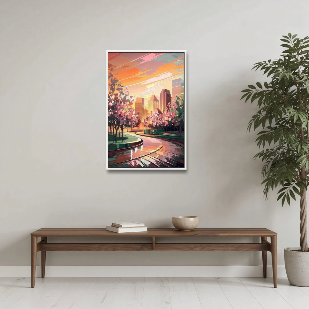 Anaheim Cityscape Vibes - White Framed Canvas Wall Art - Coffee Table - 24x36