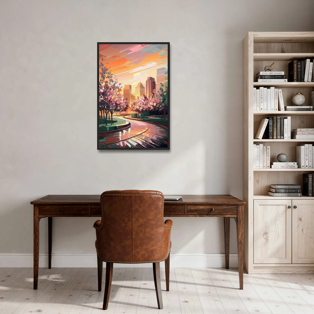 Anaheim Cityscape Vibes - Black Framed Canvas Wall Art - Office - 24x36