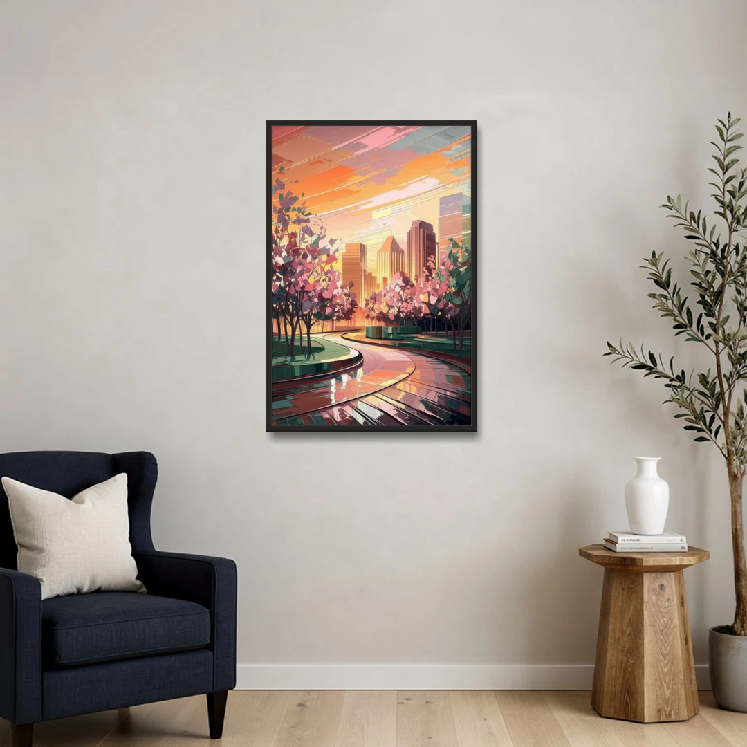 Anaheim Cityscape Vibes - Black Framed Canvas Wall Art - Sofa - 24x36