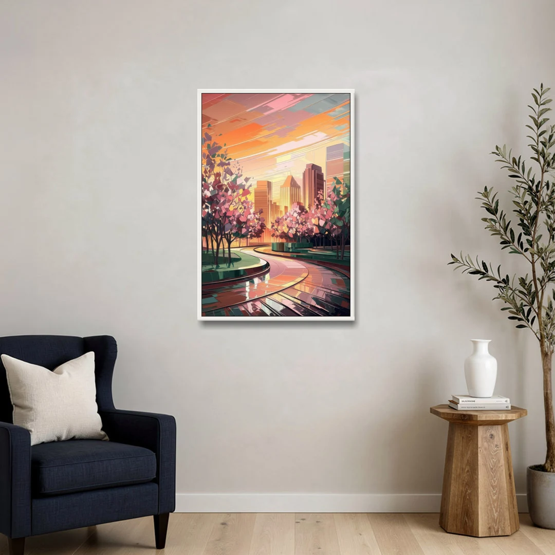 Anaheim Cityscape Vibes - White Framed Canvas Wall Art - Sofa - 24x36