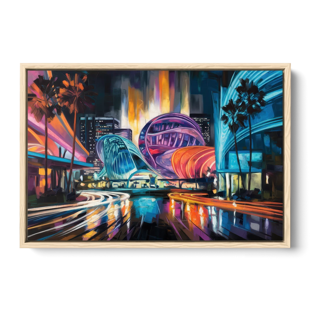 Anaheim Downtown Glow - Oak Framed Canvas Wall Art - Front