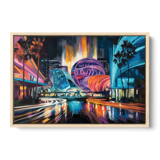 Anaheim Downtown Glow - Oak Framed Canvas Wall Art - Front