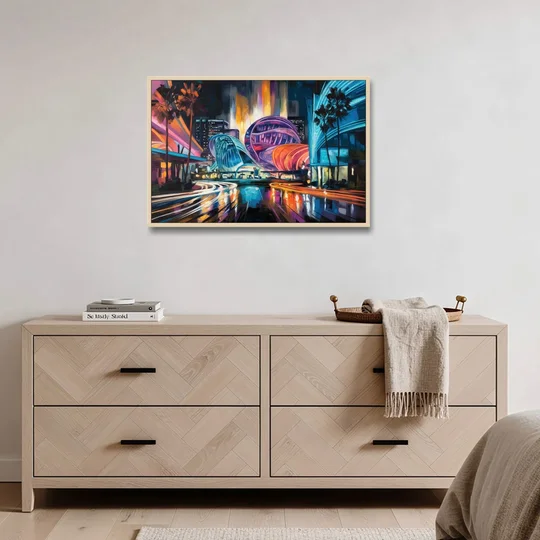 Anaheim Downtown Glow - Oak Framed Canvas Wall Art - Coffee Table - 36x24