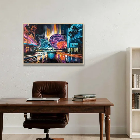 Anaheim Downtown Glow - Oak Framed Canvas Wall Art - Office - 36x24