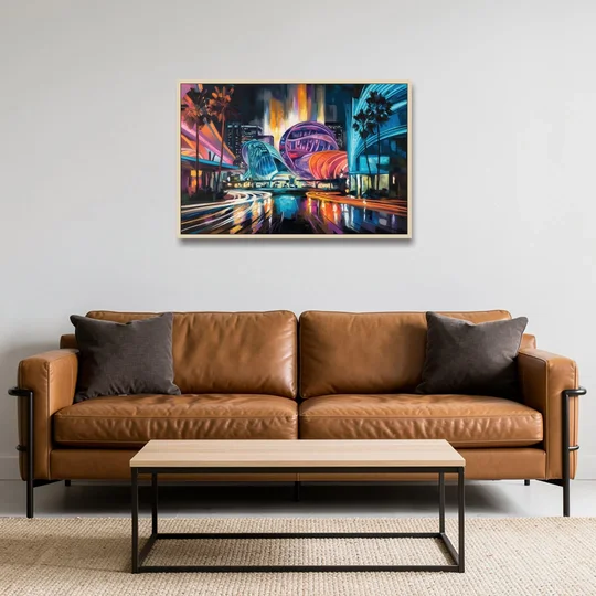 Anaheim Downtown Glow - Oak Framed Canvas Wall Art - Sofa - 36x24