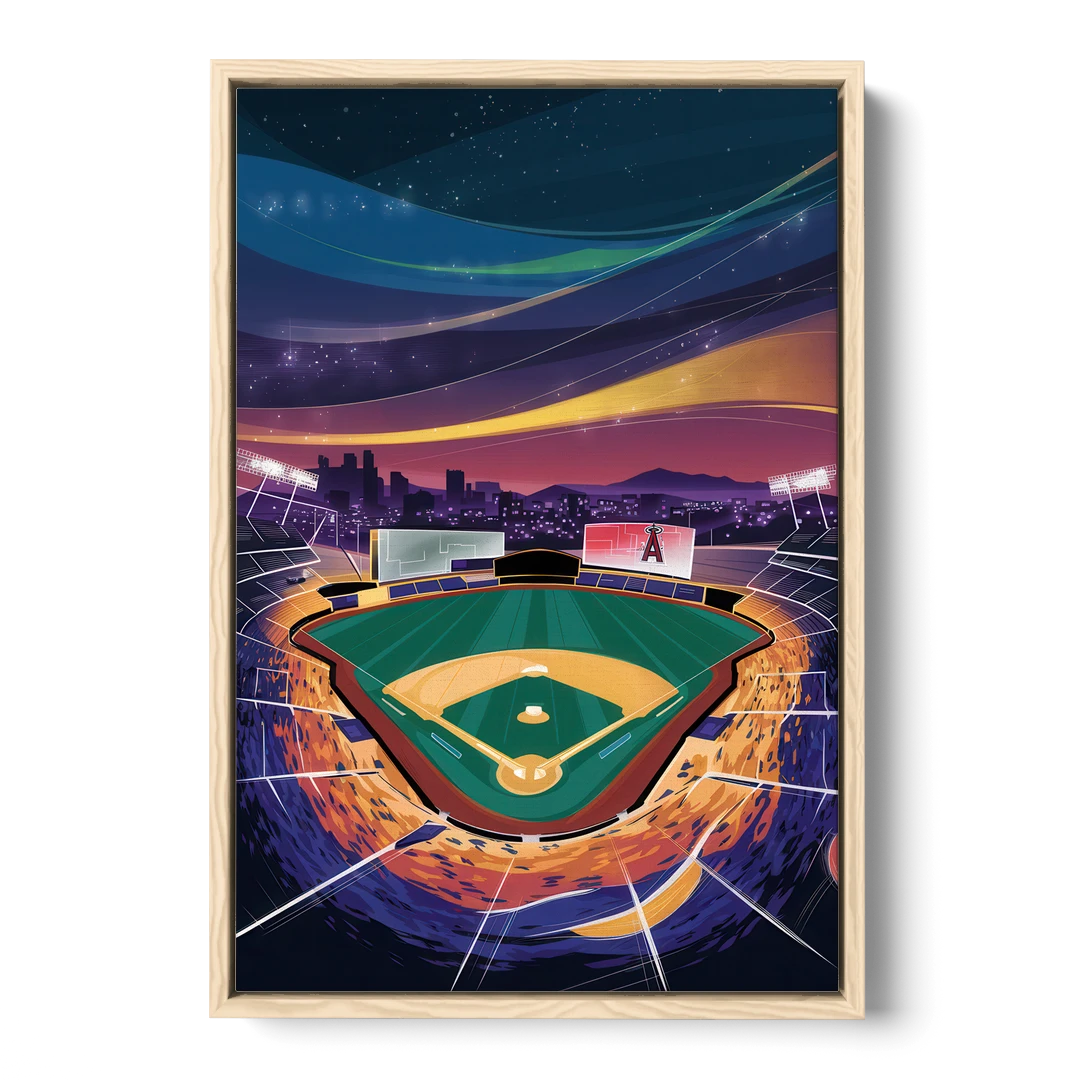 Anaheim Stadium Nights - Oak Framed Canvas Wall Art - Front