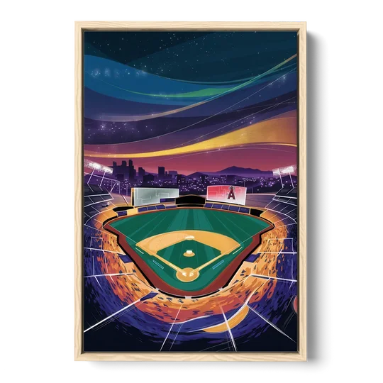 Anaheim Stadium Nights - Oak Framed Canvas Wall Art - Front