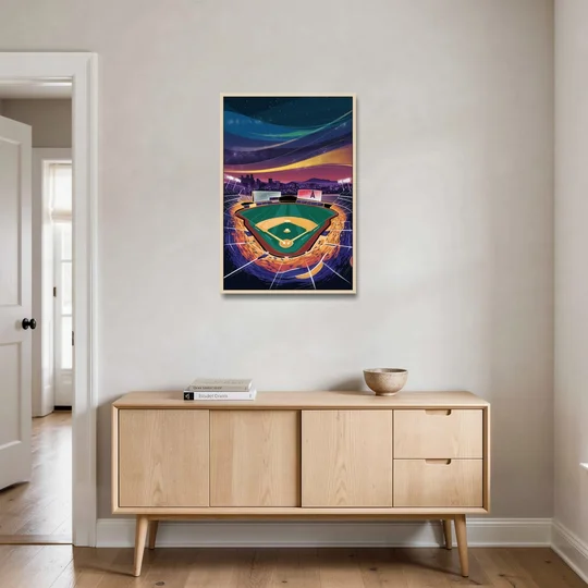 Anaheim Stadium Nights - Oak Framed Canvas Wall Art - Coffee Table - 24x36