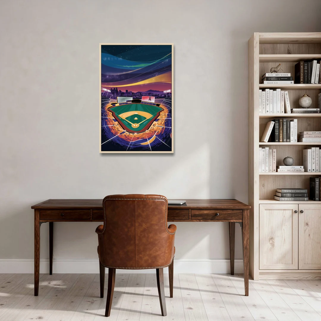 Anaheim Stadium Nights - Oak Framed Canvas Wall Art - Office - 24x36