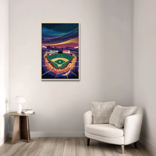 Anaheim Stadium Nights - Oak Framed Canvas Wall Art - Sofa - 24x36