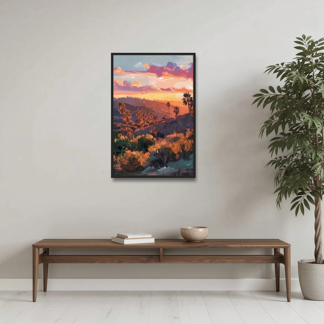 Anaheim Sunset Views - Black Framed Canvas Wall Art - Coffee Table - 24x36