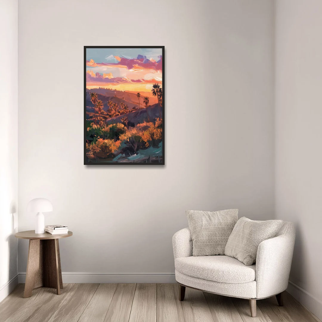 Anaheim Sunset Views - Black Framed Canvas Wall Art - Sofa - 24x36