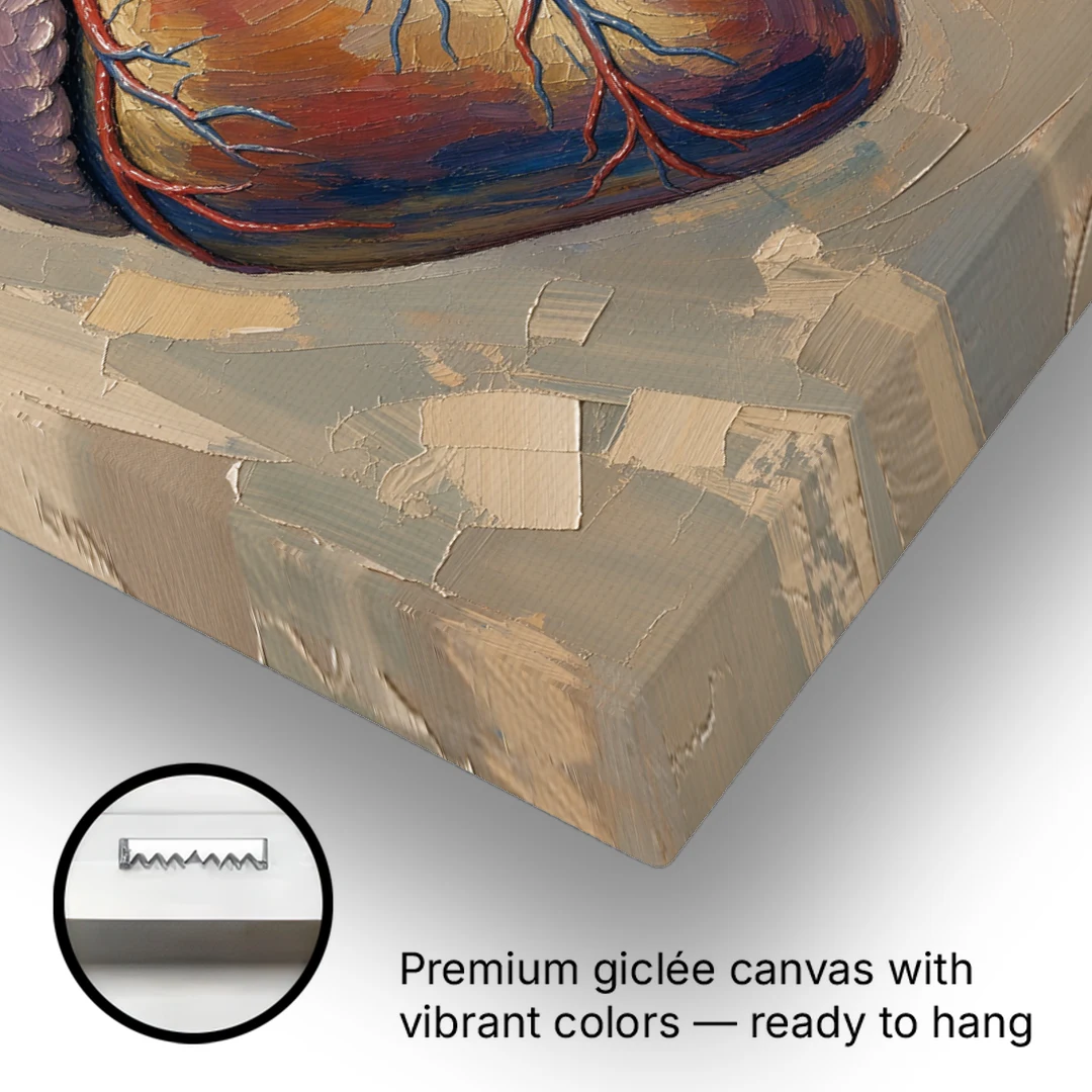 Anatomical Heart Painting in Blue and Gold - Canvas Wall Art - Gallery Wrap Corner