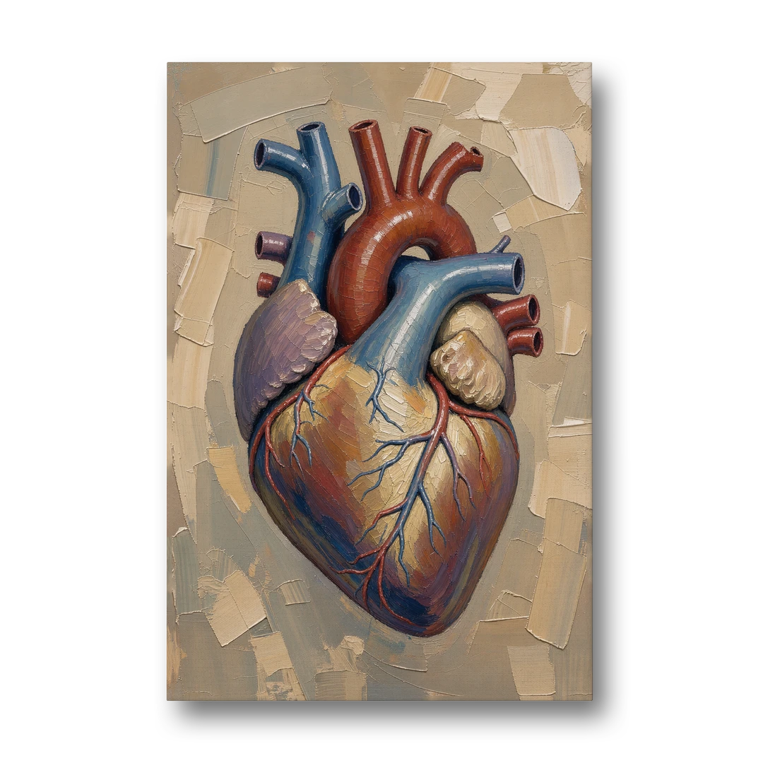 Anatomical Heart Painting in Blue and Gold - Canvas Wall Art - Front