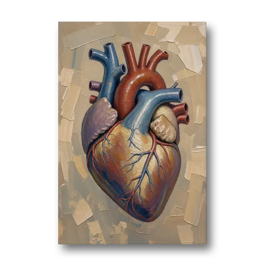 Anatomical Heart Painting in Blue and Gold - Canvas Wall Art - Front
