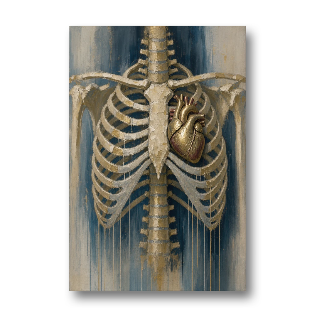 Anatomical Wall Art with a Gilded Heart Within - Canvas Wall Art - Front