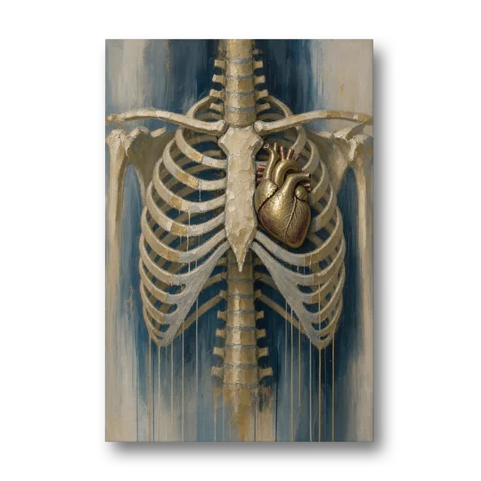 Anatomical Wall Art with a Gilded Heart Within - Canvas Wall Art - Front