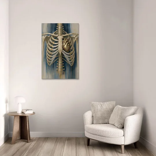Anatomical Wall Art with a Gilded Heart Within - Canvas Wall Art - Sofa - 24x36