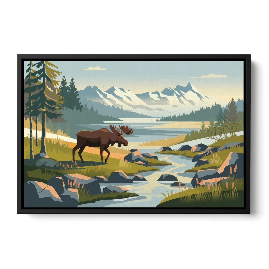 Anchorage Alaskan Wilderness - Black Framed Canvas Wall Art - Front