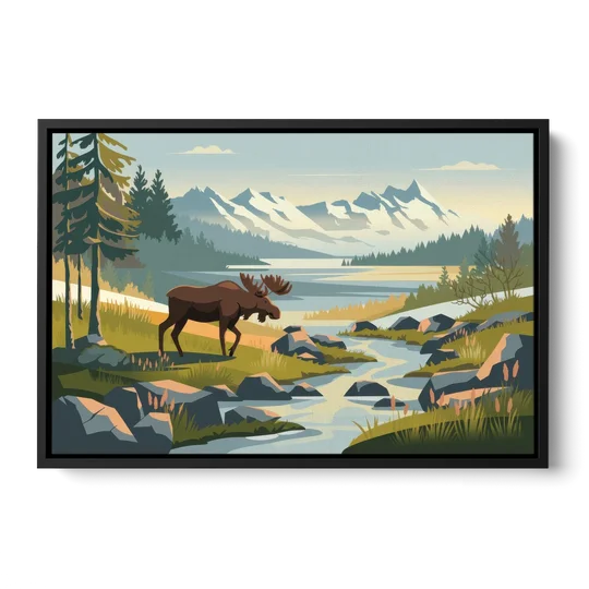 Anchorage Alaskan Wilderness - Black Framed Canvas Wall Art - Front