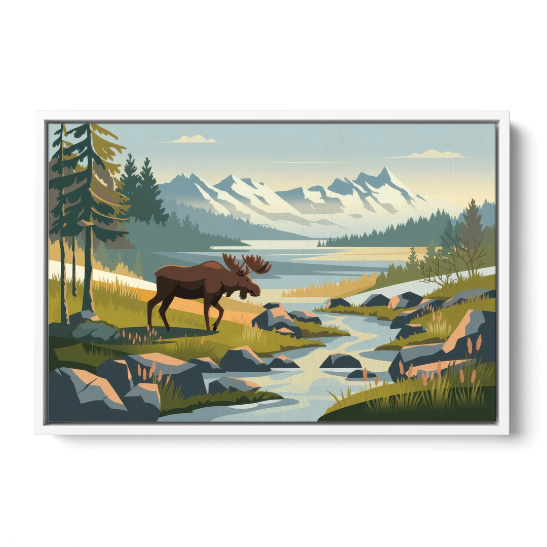 Anchorage Alaskan Wilderness - White Framed Canvas Wall Art - Front