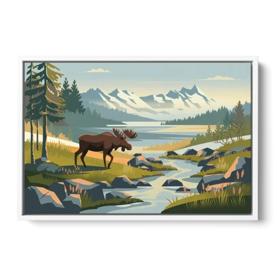 Anchorage Alaskan Wilderness - White Framed Canvas Wall Art - Front