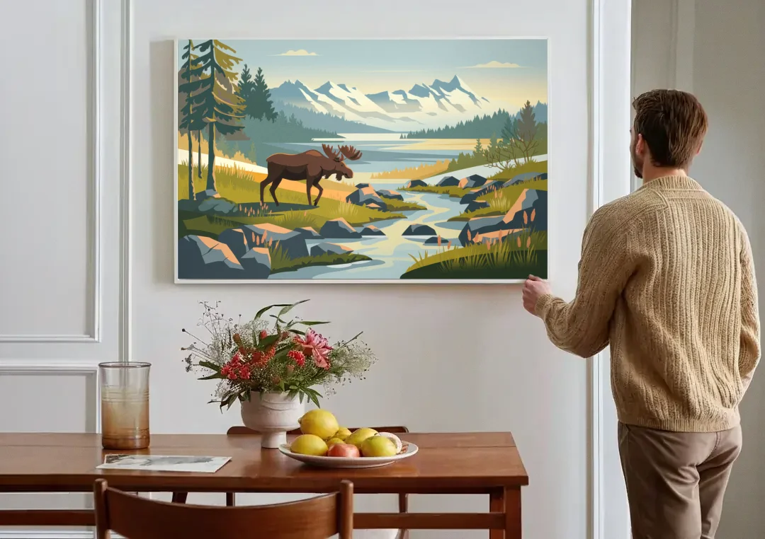 Anchorage Alaskan Wilderness canvas wall art above a dining table