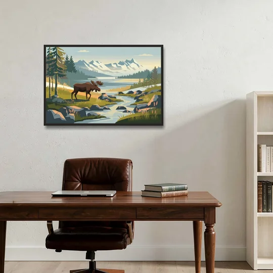 Anchorage Alaskan Wilderness - Black Framed Canvas Wall Art - Office - 36x24