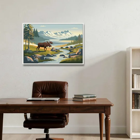 Anchorage Alaskan Wilderness - White Framed Canvas Wall Art - Office - 36x24
