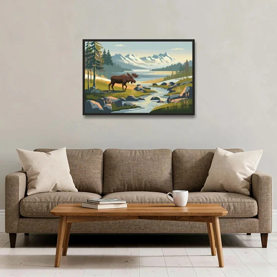 Anchorage Alaskan Wilderness - Black Framed Canvas Wall Art - Sofa - 36x24