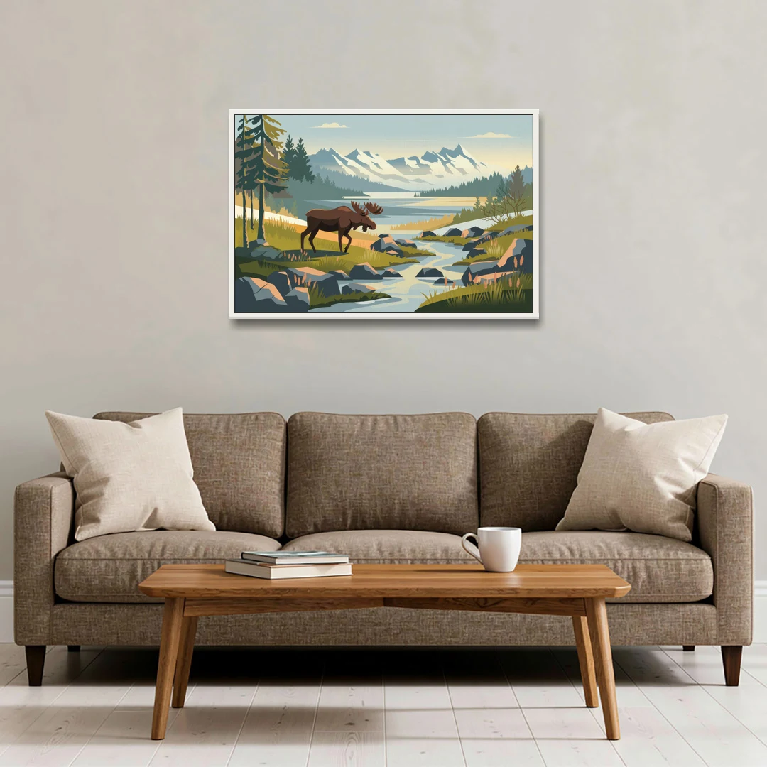 Anchorage Alaskan Wilderness - White Framed Canvas Wall Art - Sofa - 36x24