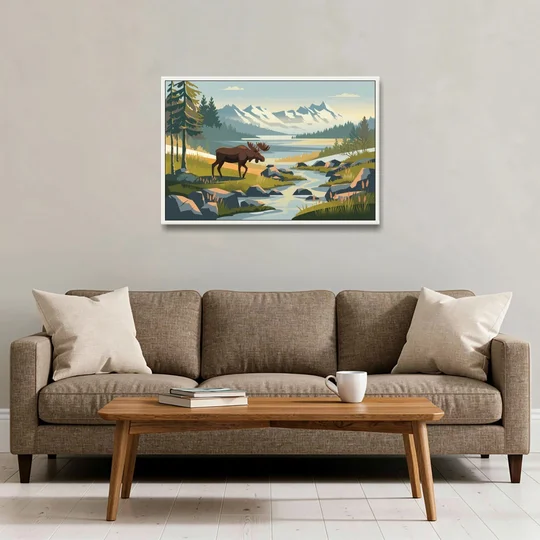 Anchorage Alaskan Wilderness - White Framed Canvas Wall Art - Sofa - 36x24