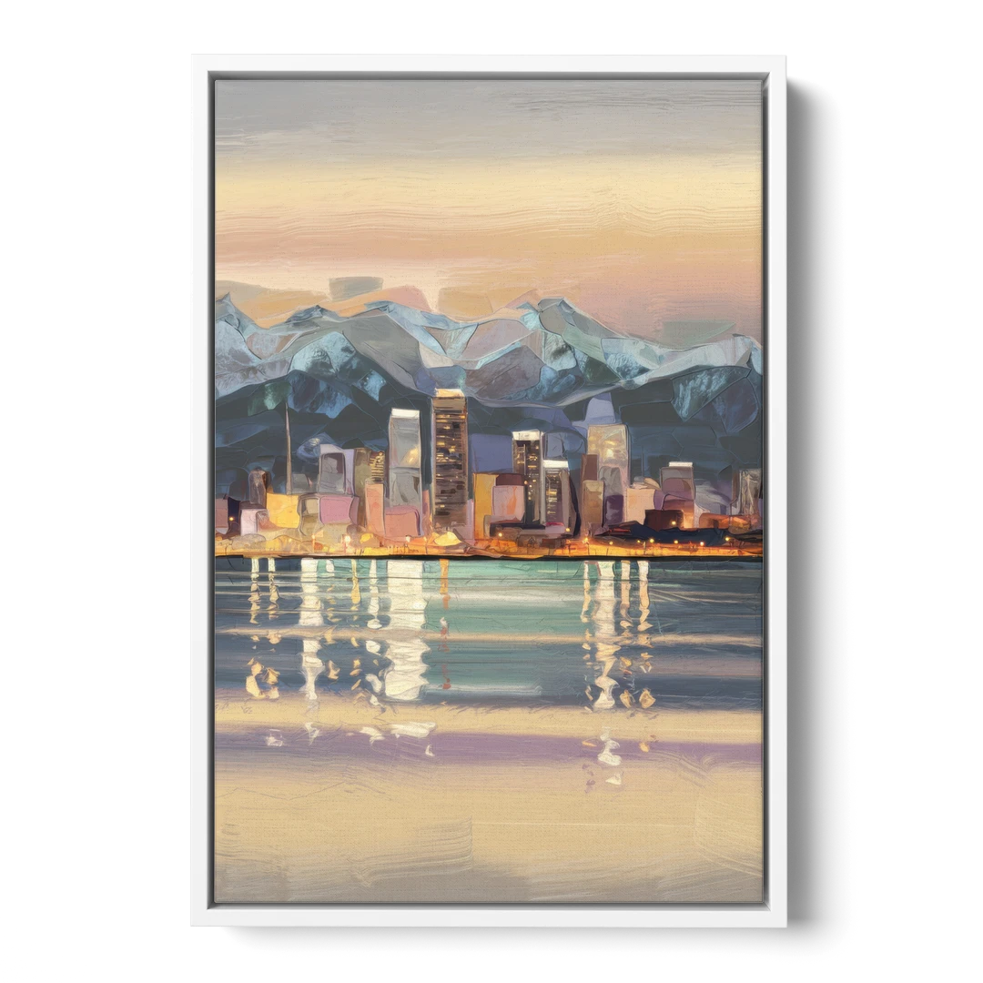 Anchorage Cityscape Reflection - White Framed Canvas Wall Art - Front