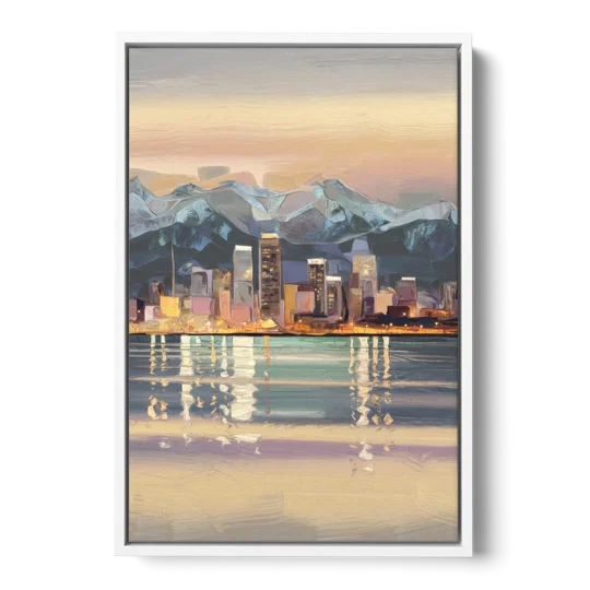 Anchorage Cityscape Reflection - White Framed Canvas Wall Art - Front