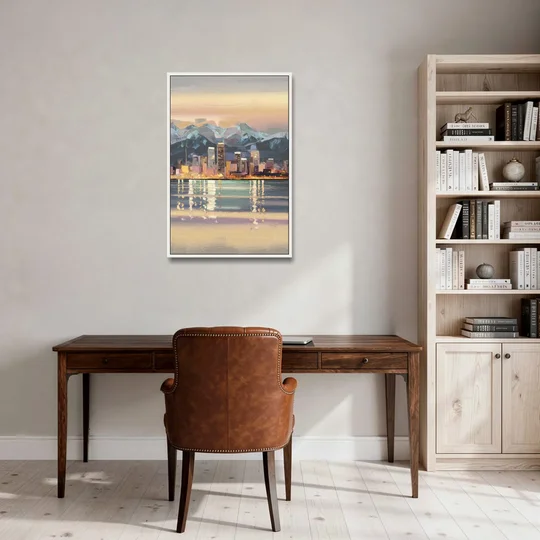 Anchorage Cityscape Reflection - White Framed Canvas Wall Art - Office - 24x36