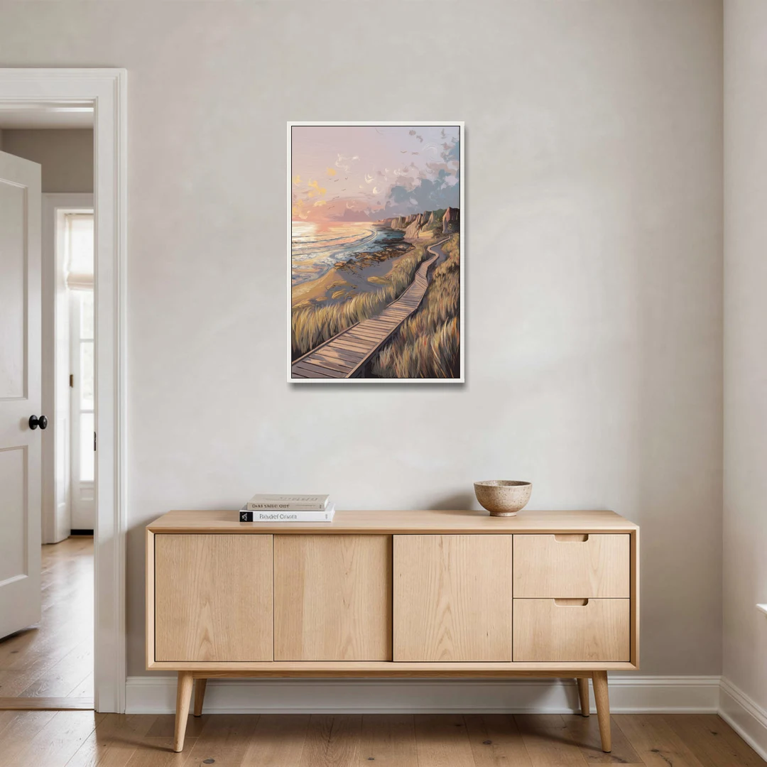 Anchorage Coastal Landscape - White Framed Canvas Wall Art - Coffee Table - 24x36