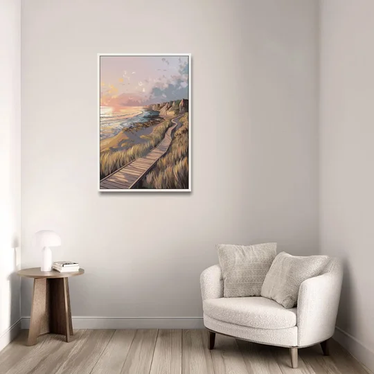 Anchorage Coastal Landscape - White Framed Canvas Wall Art - Sofa - 24x36