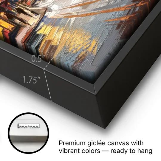 Anchorage Downtown Streets - Black Framed Canvas Wall Art - Gallery Wrap Corner