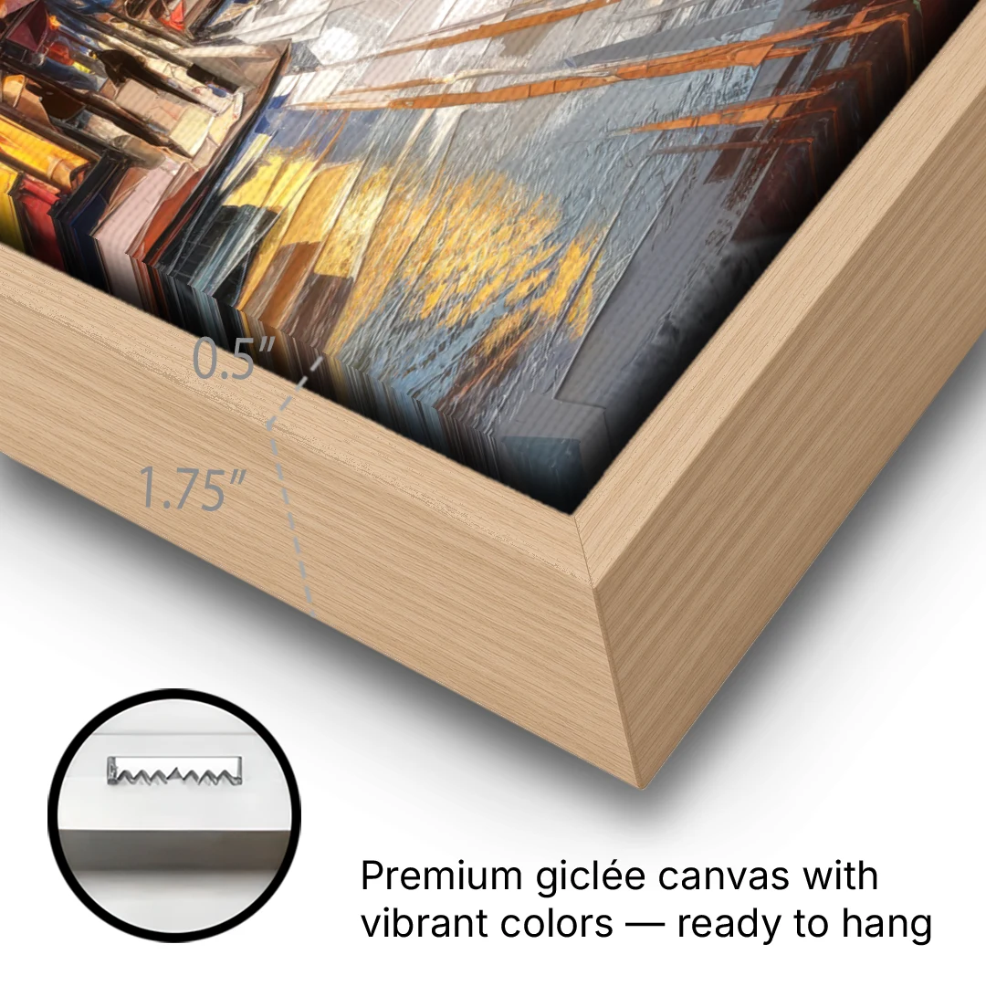 Anchorage Downtown Streets - Oak Framed Canvas Wall Art - Gallery Wrap Corner