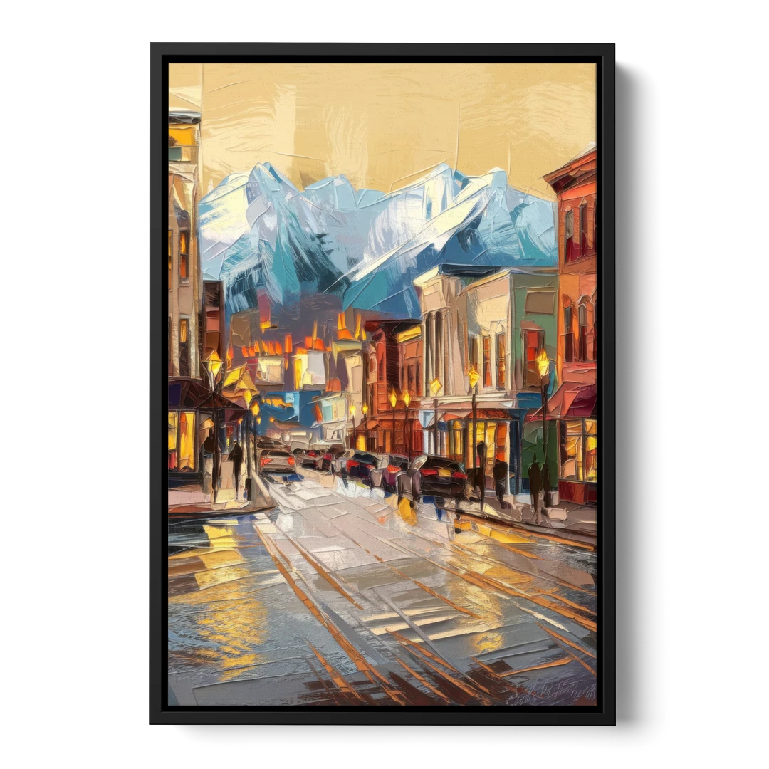 Anchorage Downtown Streets - Black Framed Canvas Wall Art - Front