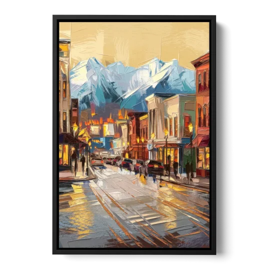 Anchorage Downtown Streets - Black Framed Canvas Wall Art - Front