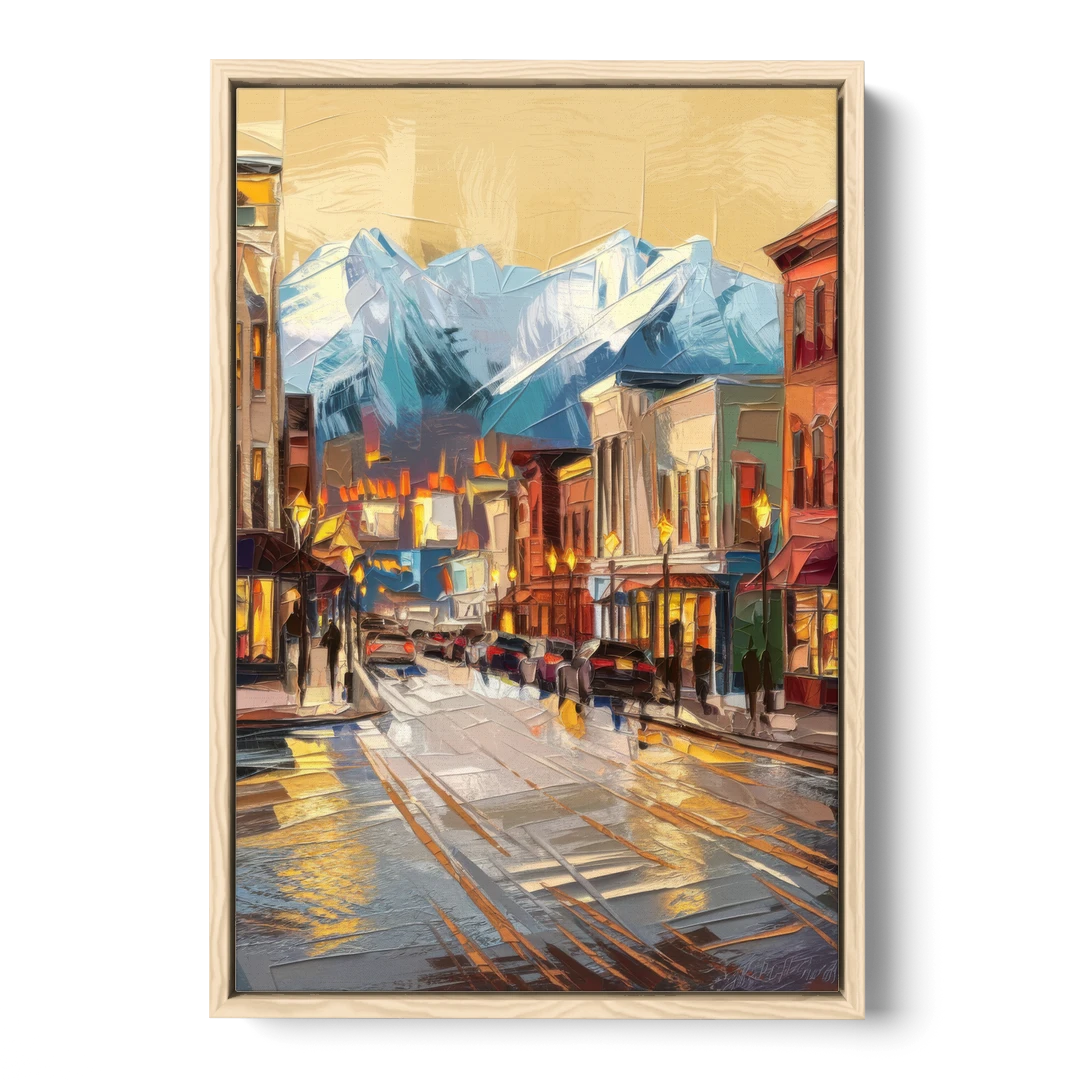 Anchorage Downtown Streets - Oak Framed Canvas Wall Art - Front