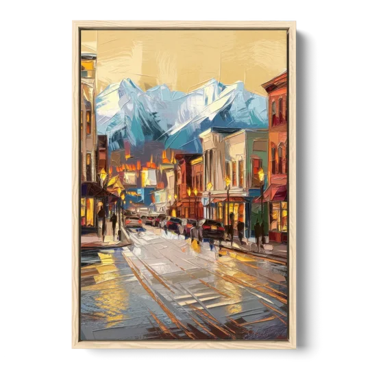 Anchorage Downtown Streets - Oak Framed Canvas Wall Art - Front