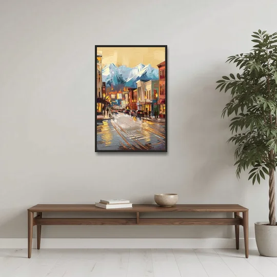 Anchorage Downtown Streets - Black Framed Canvas Wall Art - Coffee Table - 24x36
