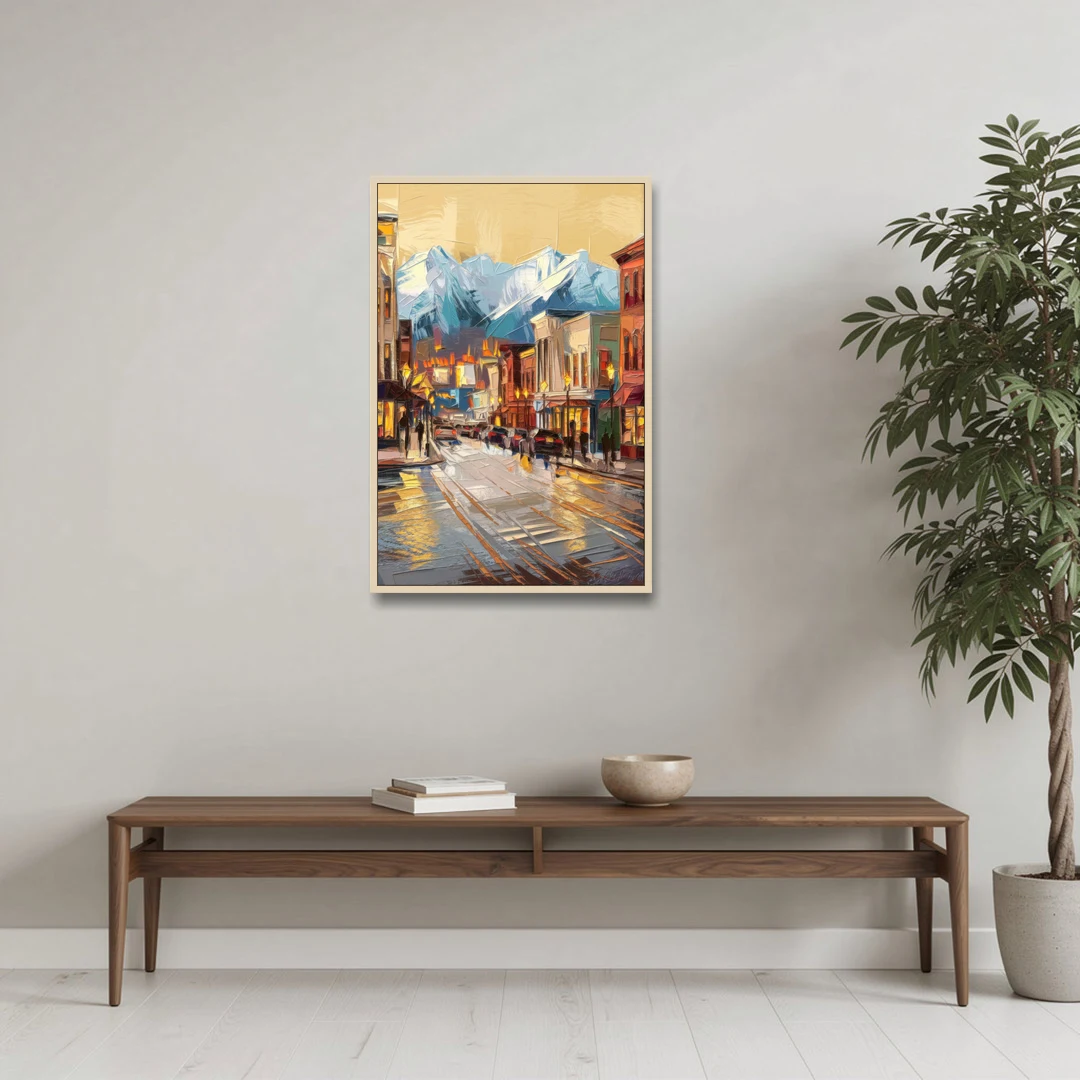 Anchorage Downtown Streets - Oak Framed Canvas Wall Art - Coffee Table - 24x36