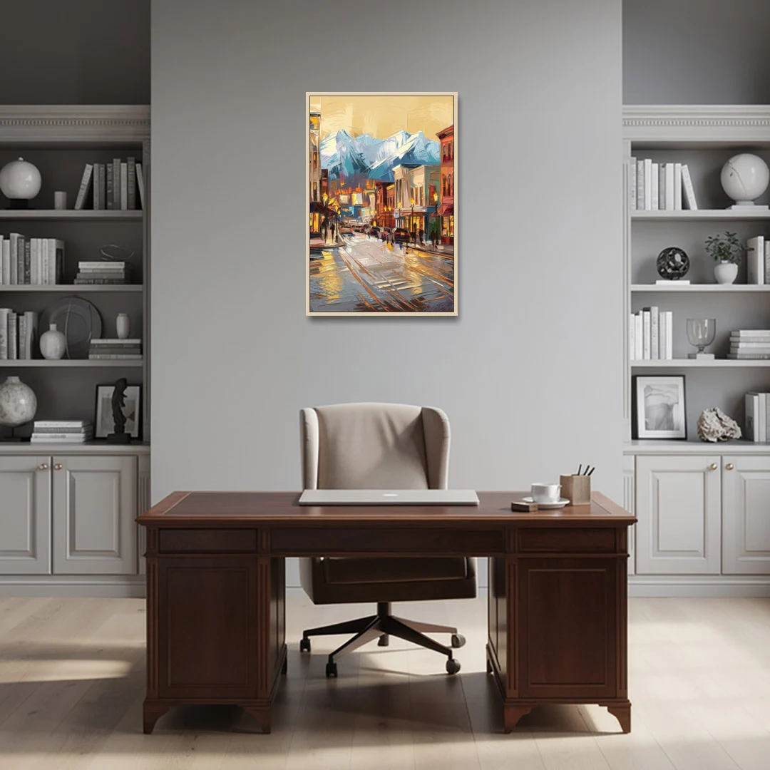 Anchorage Downtown Streets - Oak Framed Canvas Wall Art - Office - 24x36
