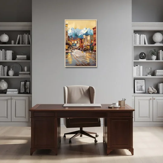 Anchorage Downtown Streets - Oak Framed Canvas Wall Art - Office - 24x36
