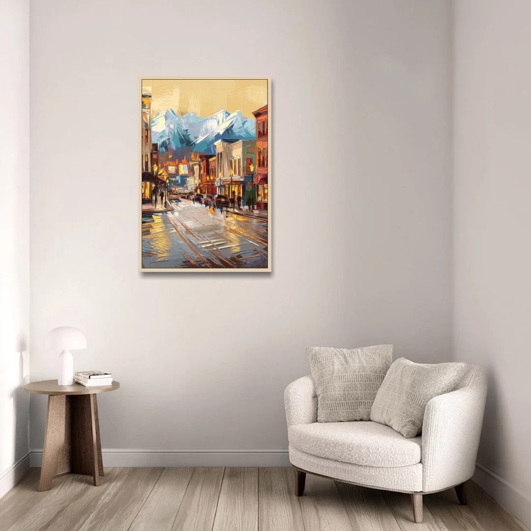 Anchorage Downtown Streets - Oak Framed Canvas Wall Art - Sofa - 24x36