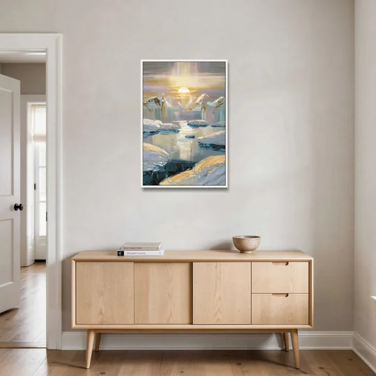 Anchorage Midnight Sun - White Framed Canvas Wall Art - Coffee Table - 24x36